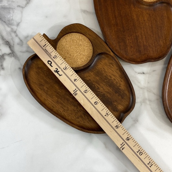 Vintage Gail Craft Quality Woodenware Matoawood Snack Set Of 3 Apple Shape Tray - Picture 6 of 7